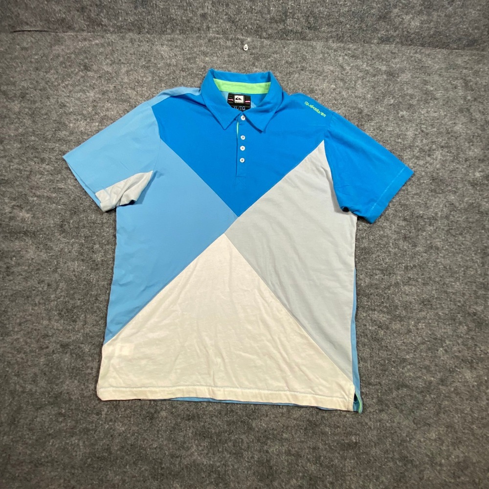 Quiksilver Mens Blue Colorblock‎ Geometric Short Sleeve Polo Shirt XL
